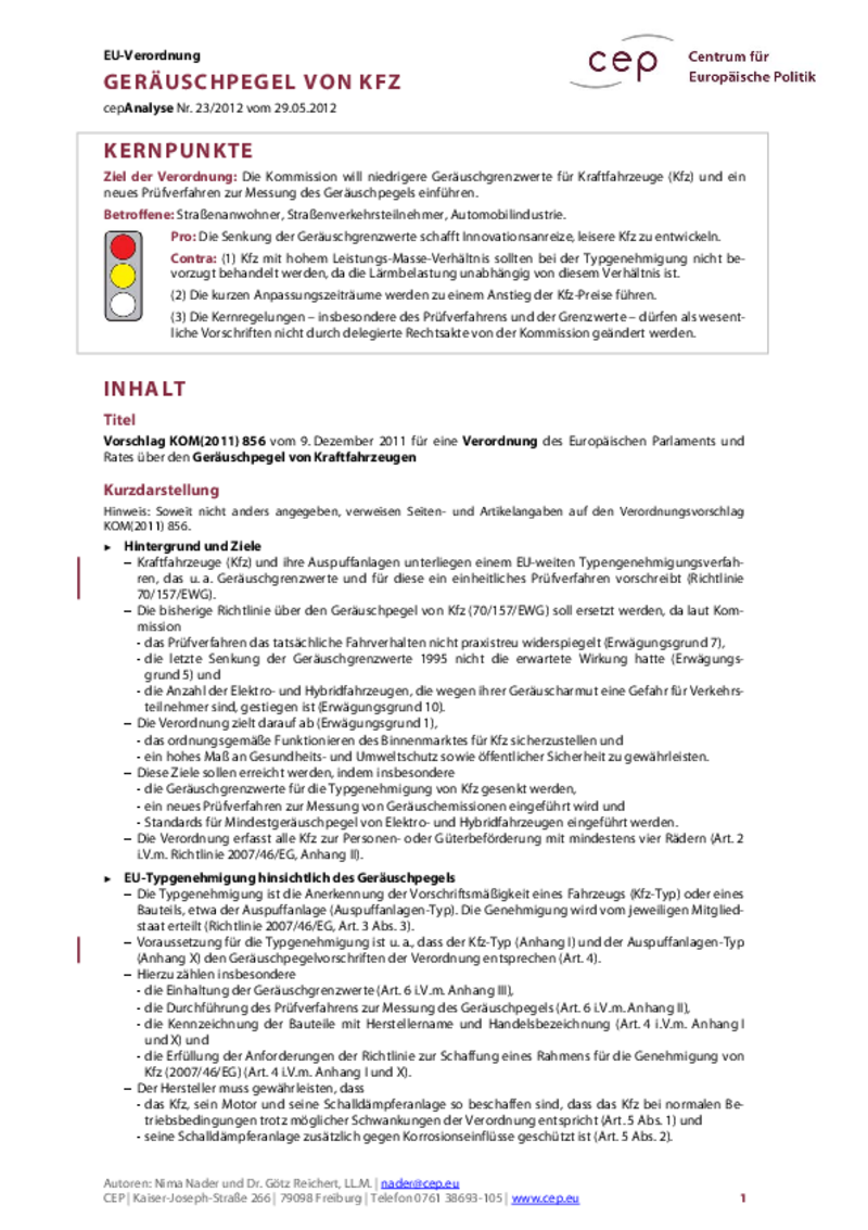 Geräuschpegel von Kfz KOM(2011) 856