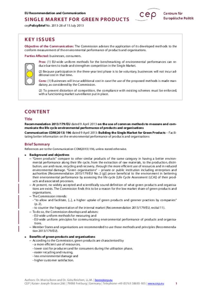 Single market for green products COM(2013) 196