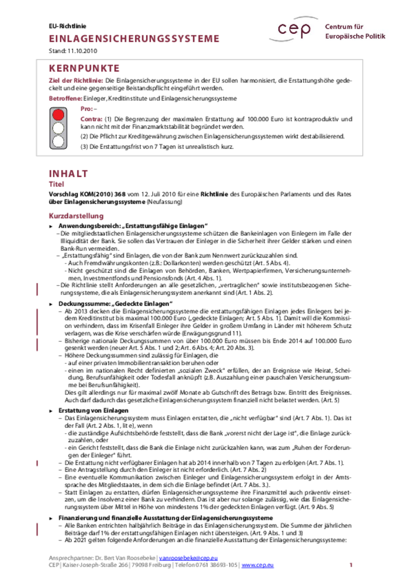 Einlagensicherungssysteme KOM(2010) 368
