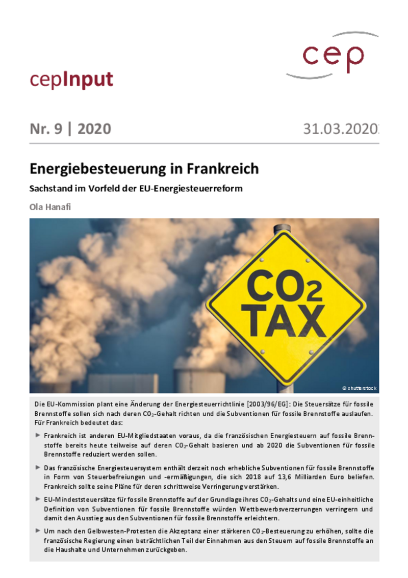 Energiebesteuerung in Frankreich (cepInput)