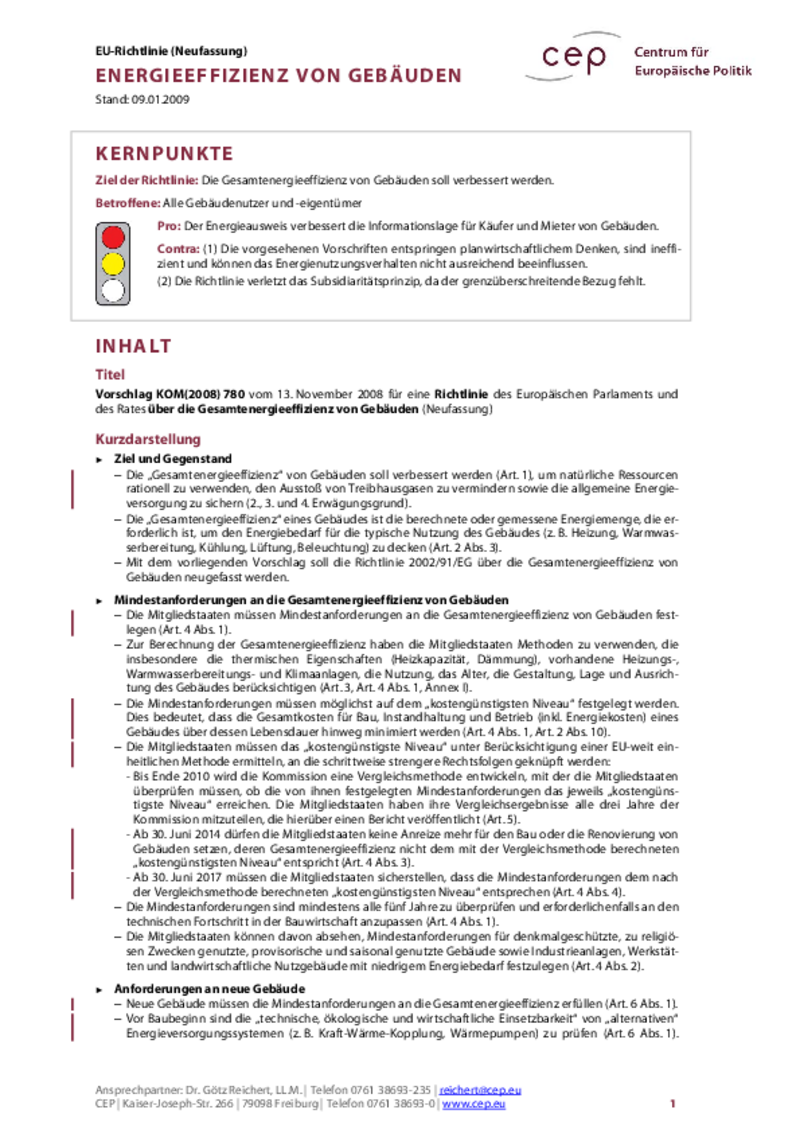 Energieeffizienz von Gebäuden KOM(2008) 780