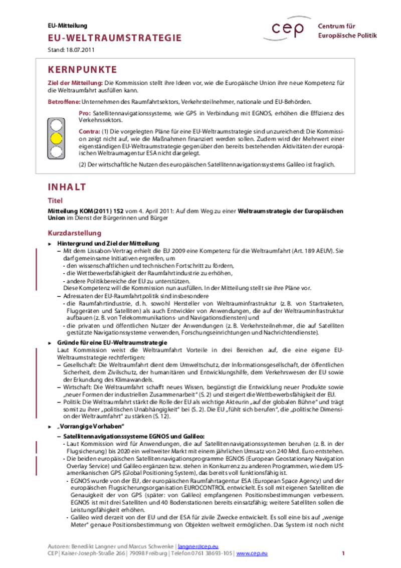 EU-Weltraumstrategie KOM(2011) 152