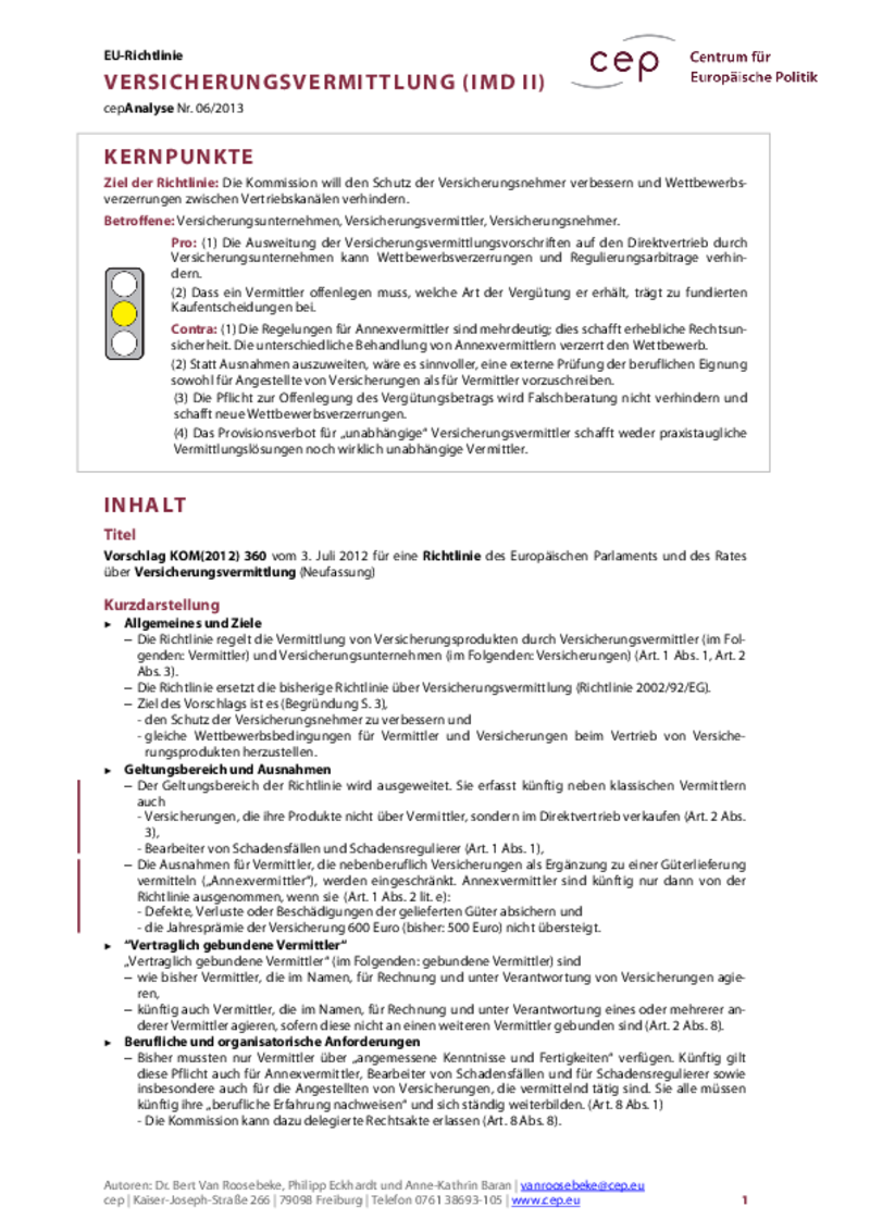 Versicherungsvermittlung COM(2012) 360