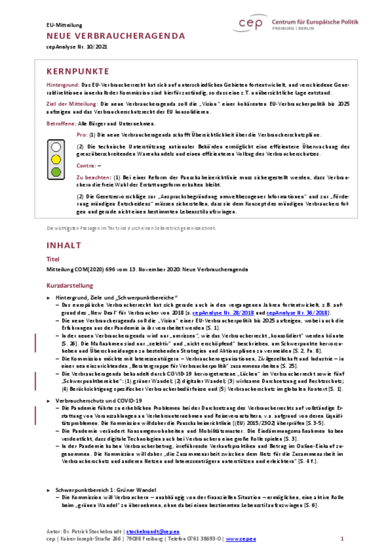 Neue Verbraucheragenda (cepAnalyse zu COM2020_696)