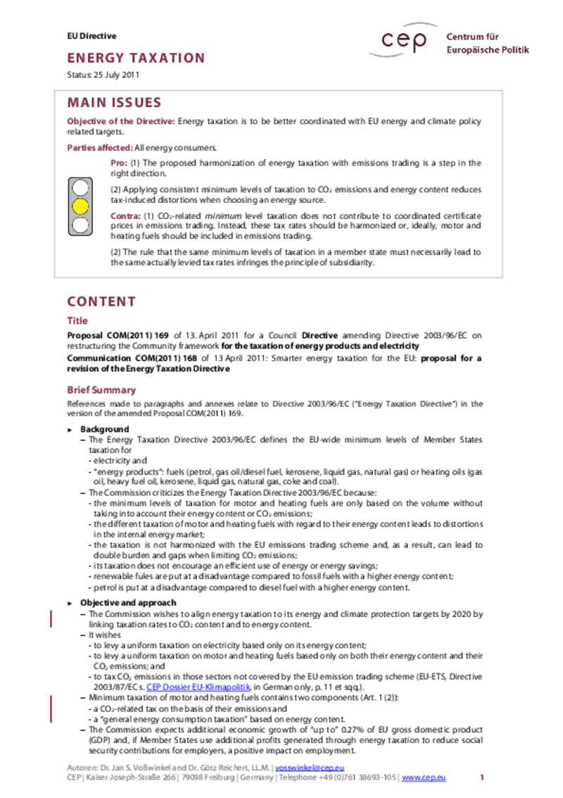Energy Taxation COM(2011) 169