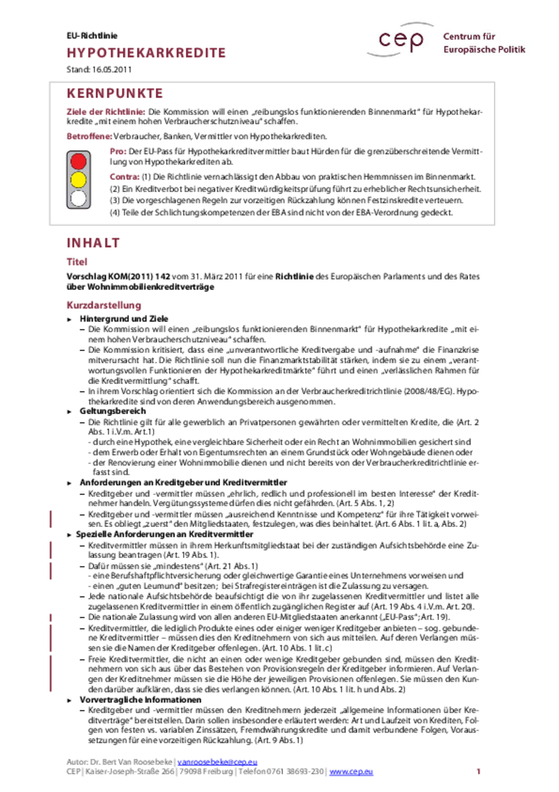 Hypothekarkredite KOM(2011) 142