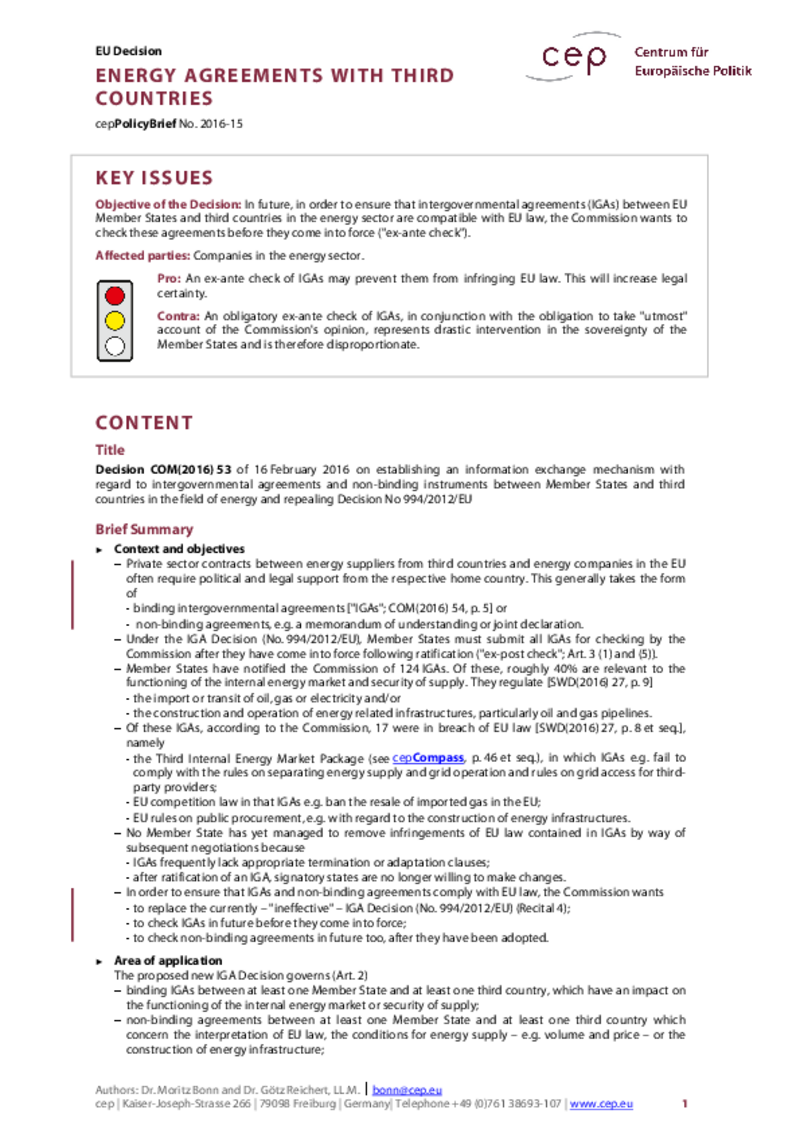 Energy agreements with third countries COM(2016) 53