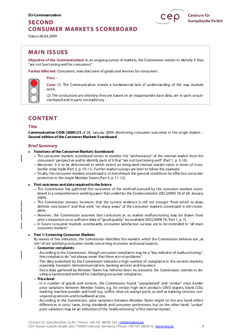 Second Consumer Markets Scoreboard COM(2009) 25