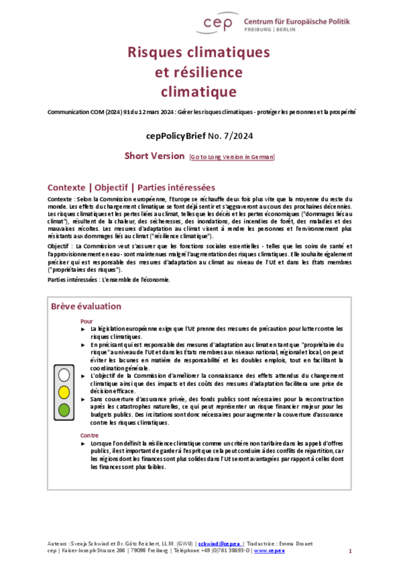 Changement climatique : la Commission doit clarifier les responsabilités de chacun selon le cep