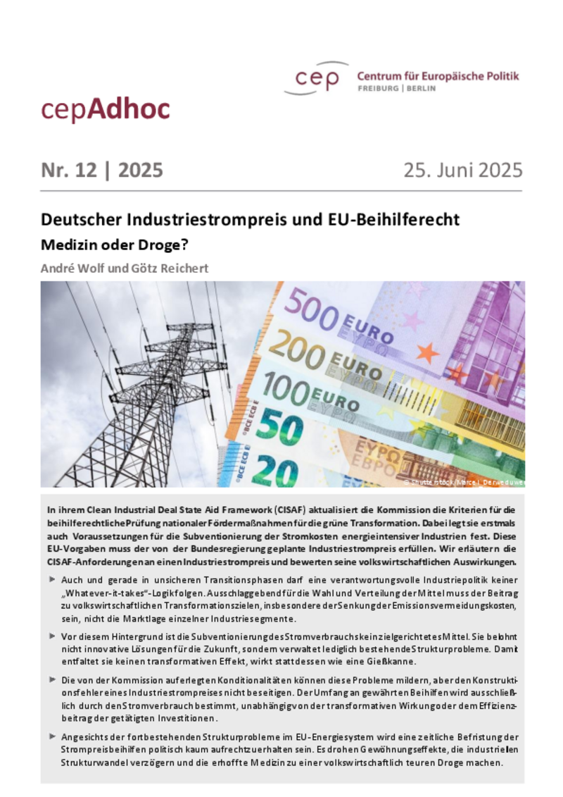 Deutscher Industriestrompreis und EU-Beihilferecht: Medizin oder Droge?
