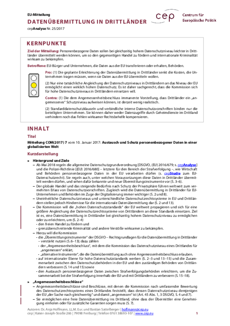 Datenübermittlung in Drittländer COM(2017) 7