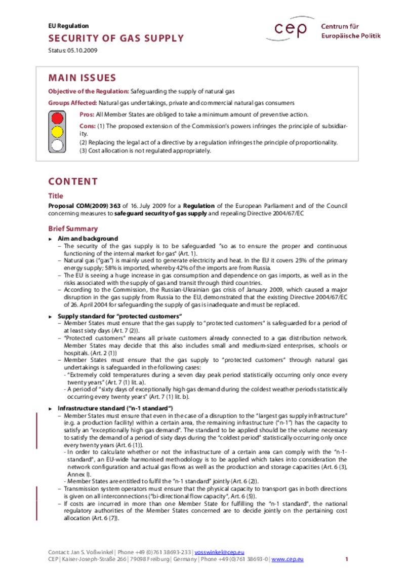 Security of Gas Supply COM(2009) 363