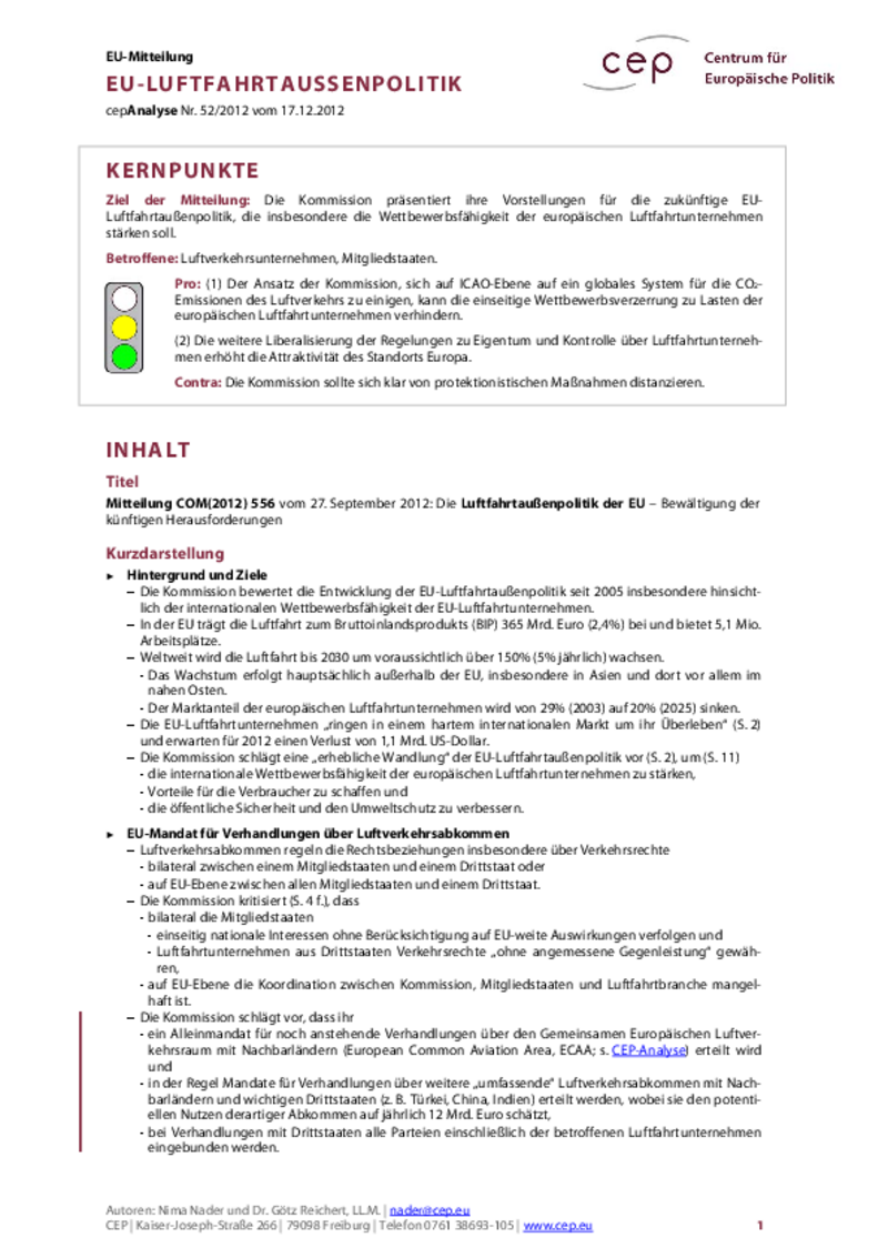 EU-Luftfahrtaußenpolitik COM(2012) 556
