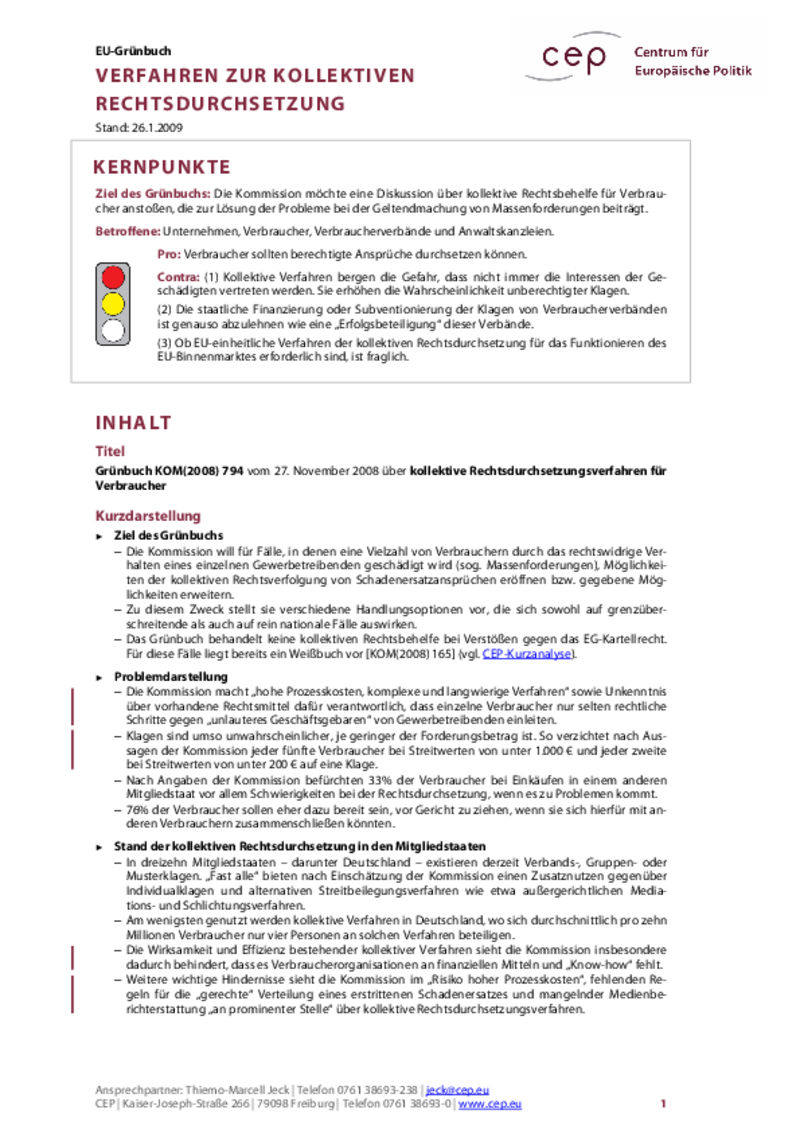 Verfahren zur kollektiven Rechtsdurchsetzung KOM(2008) 794