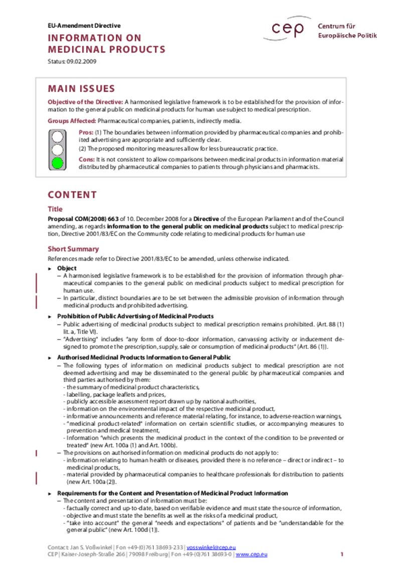 Information on Medicinal Products COM(2008) 663