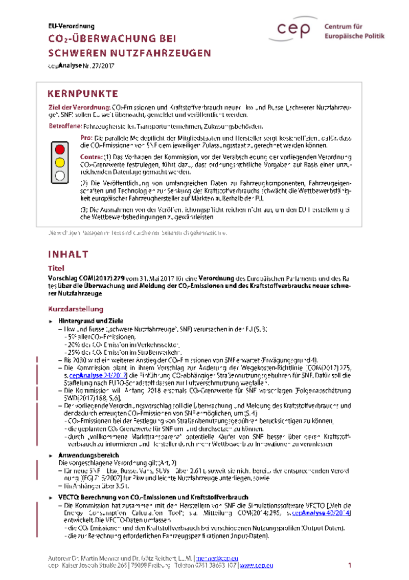 CO2-Überwachung bei schweren Nutzfahrzeugen COM(2017) 279