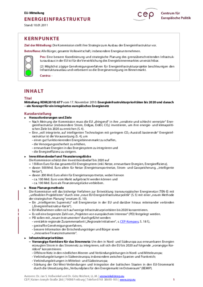 Energieinfrastruktur KOM(2010) 677