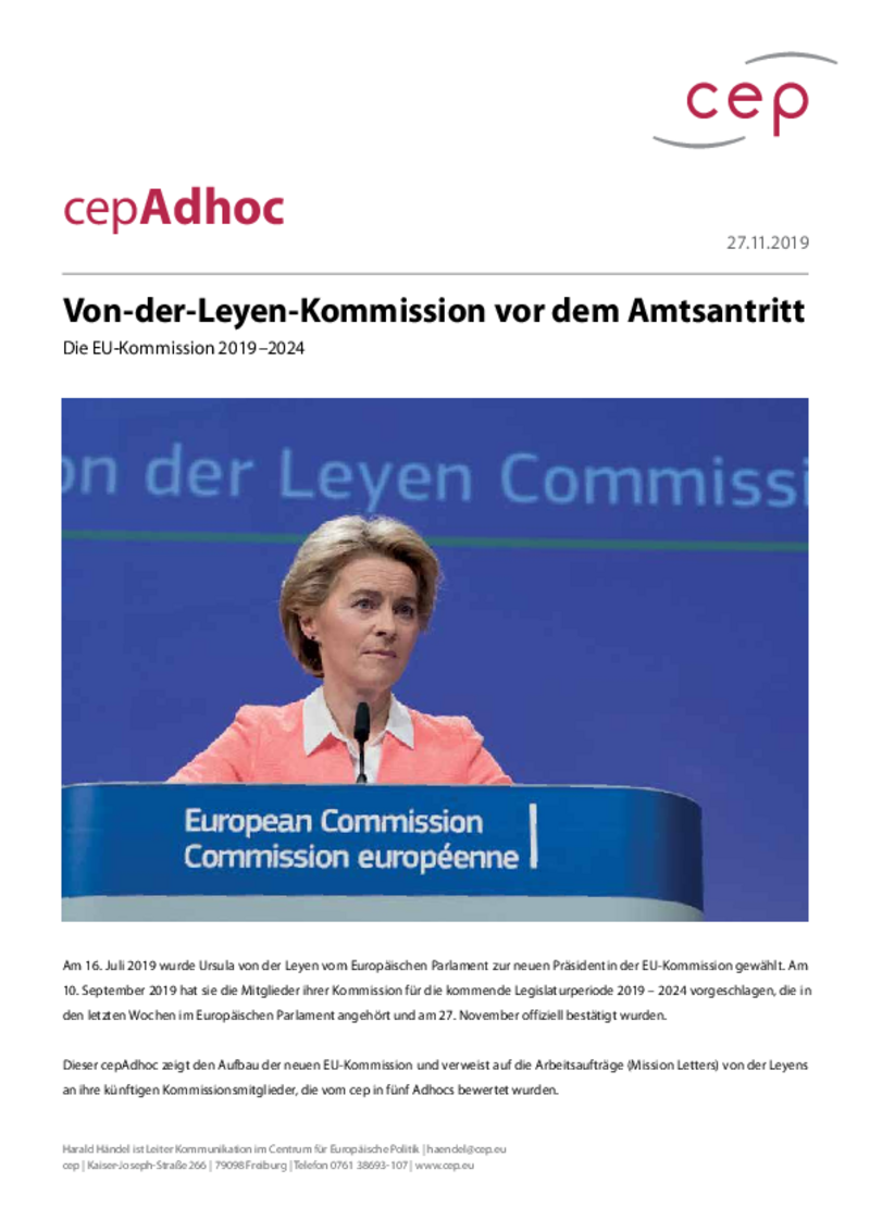 Von-der-Leyen-Kommission vor dem Amtsantritt (cepAdhoc)