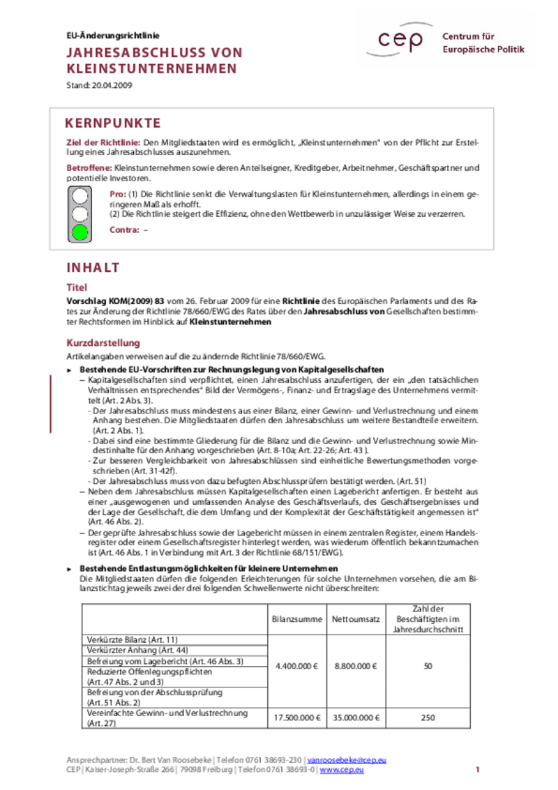 Jahresabschluss von Kleinstunternehmen KOM(2009) 83