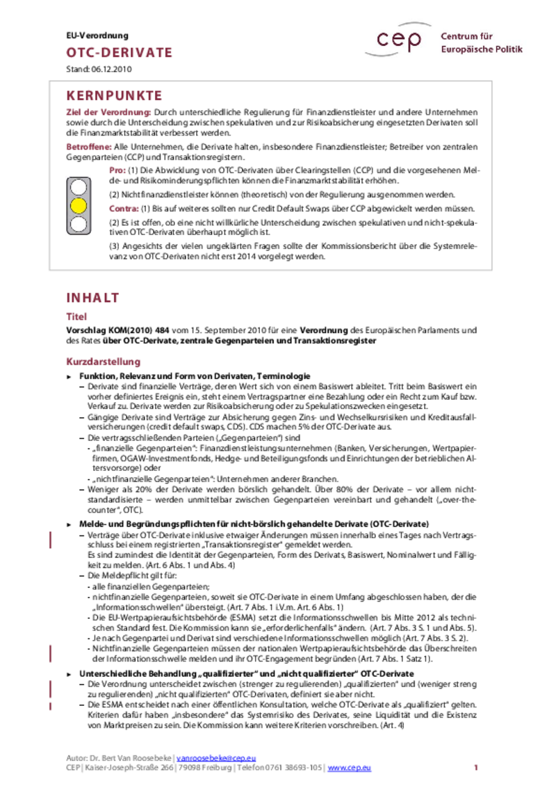 OTC-Derivate KOM(2010) 484