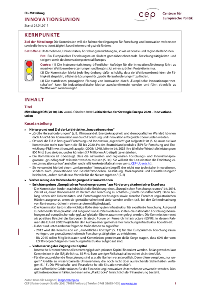 Innovationsunion KOM(2010) 546