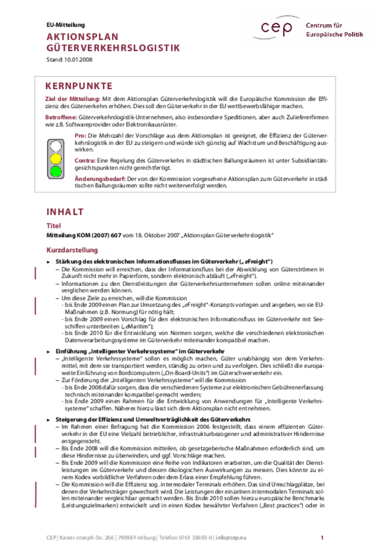 Aktionsplan Güterverkehrslogistik KOM(2007) 607