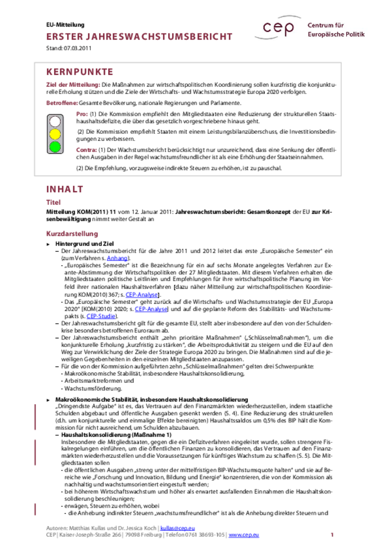 Erster Jahreswachstumsbericht KOM(2011) 11