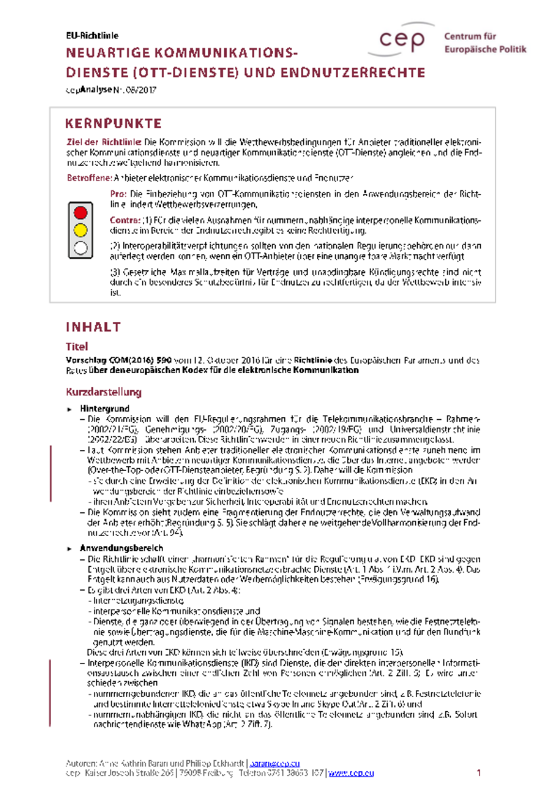 Neuartige TK-Dienste (OTT) und Endnutzerrechte COM(2016) 590