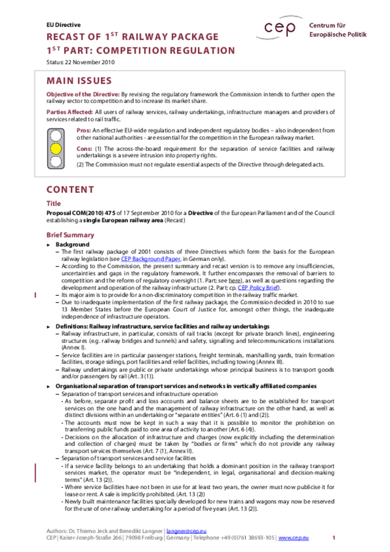 First Railway Package Part 1 COM(2010) 475