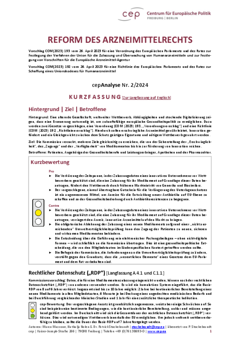 Reform des Arzneimittelrechts (cepAnalyse Kurzfassung)