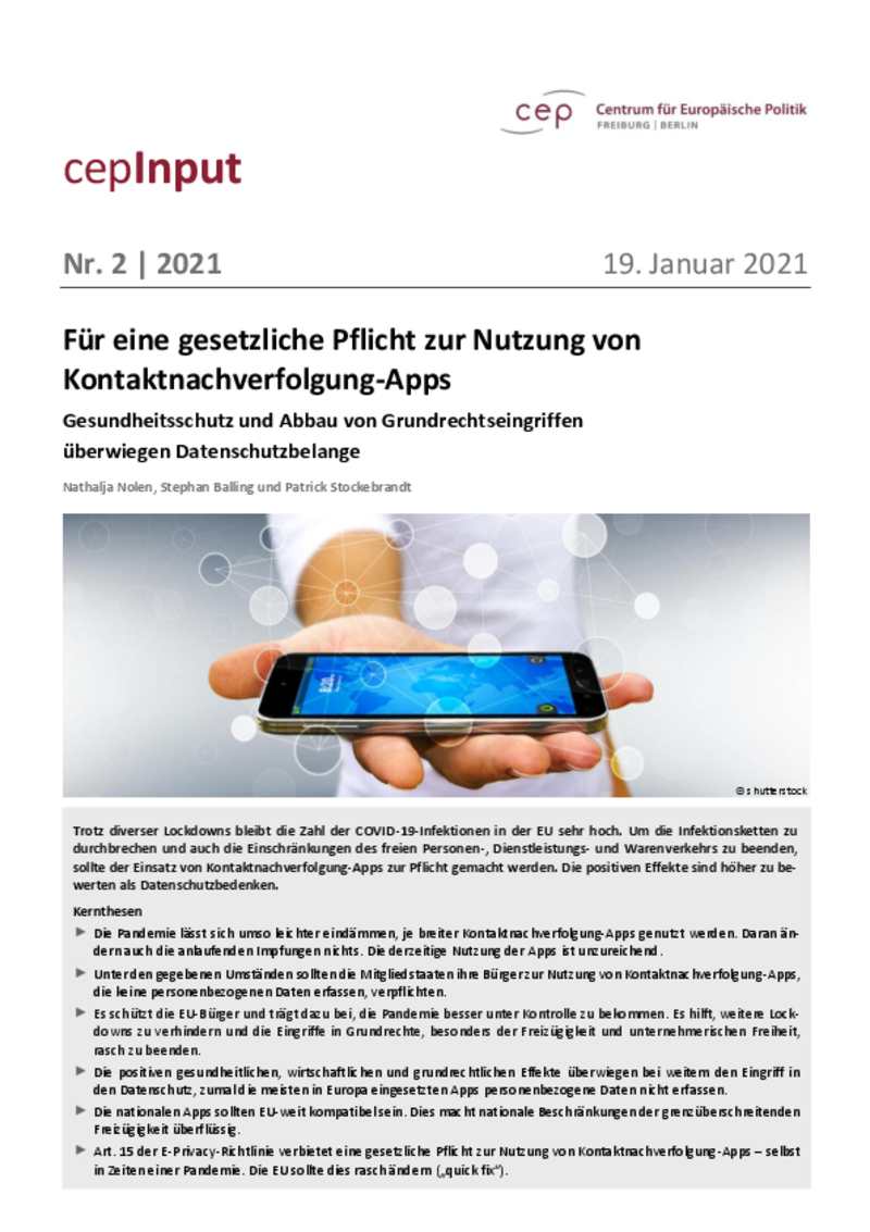 Für eine gesetzliche Pflicht zur Nutzung von Kontaktnachverfolgung-Apps (cepInput)