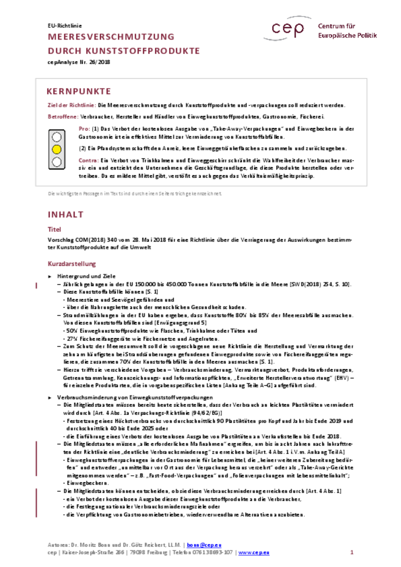 Meeresverschmutzung durch Kunststoffprodukte COM(2018) 340
