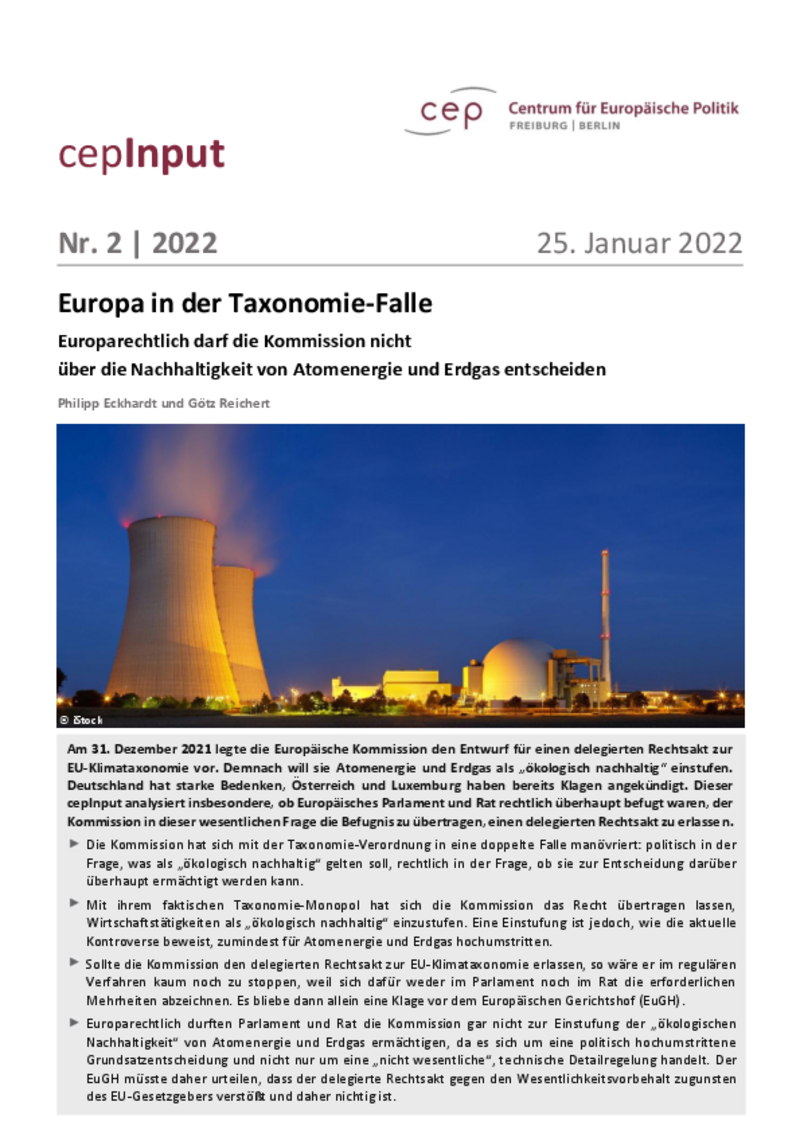 Europa in der Taxonomie-Falle (cepInput)
