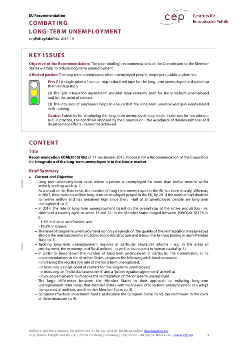 Combating Long-term Unemployment COM(2015) 462