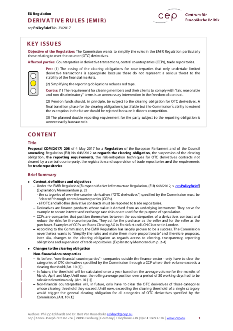 Derivative Rules (EMIR) COM(2017) 208