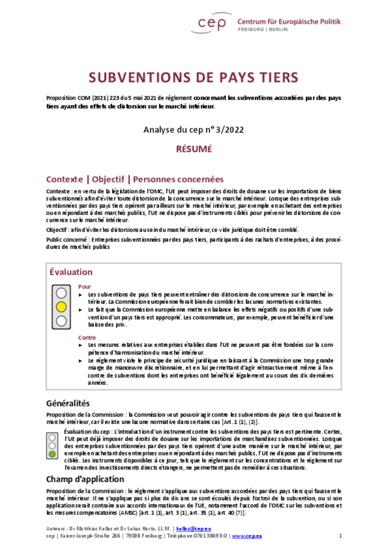 Subventions de pays tiers