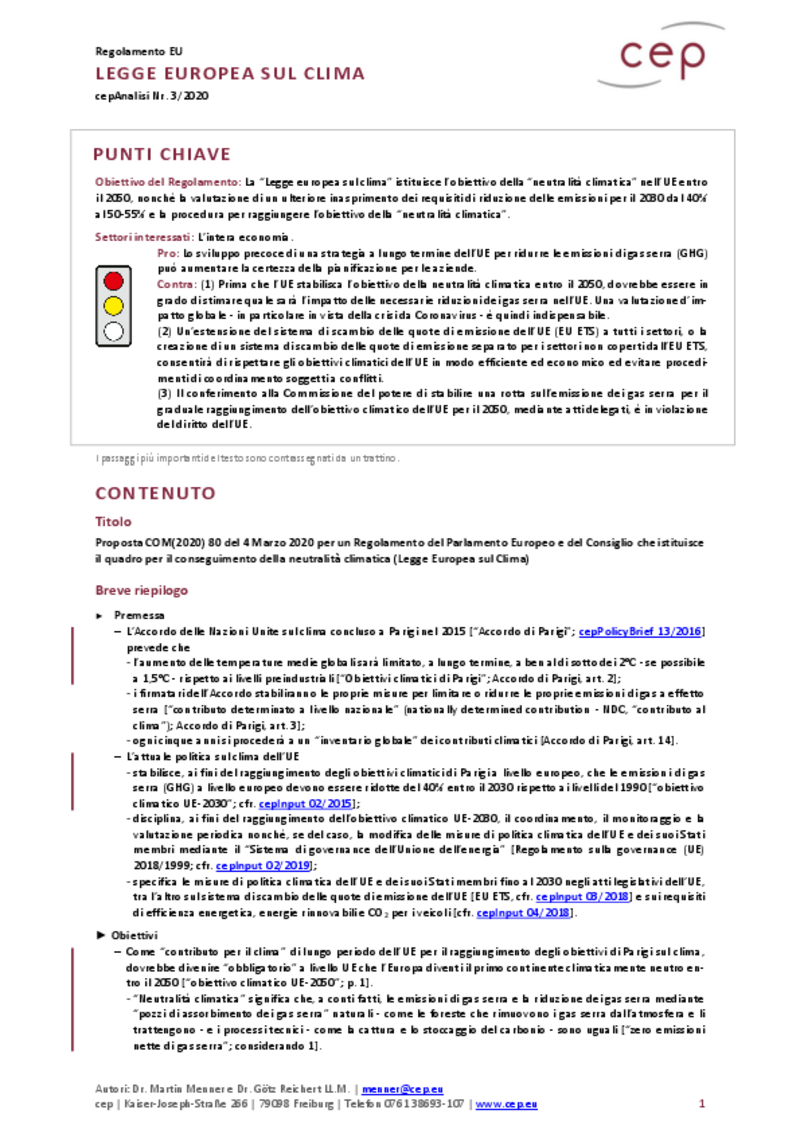 Legge europea sul clima (cepAnalisi)
