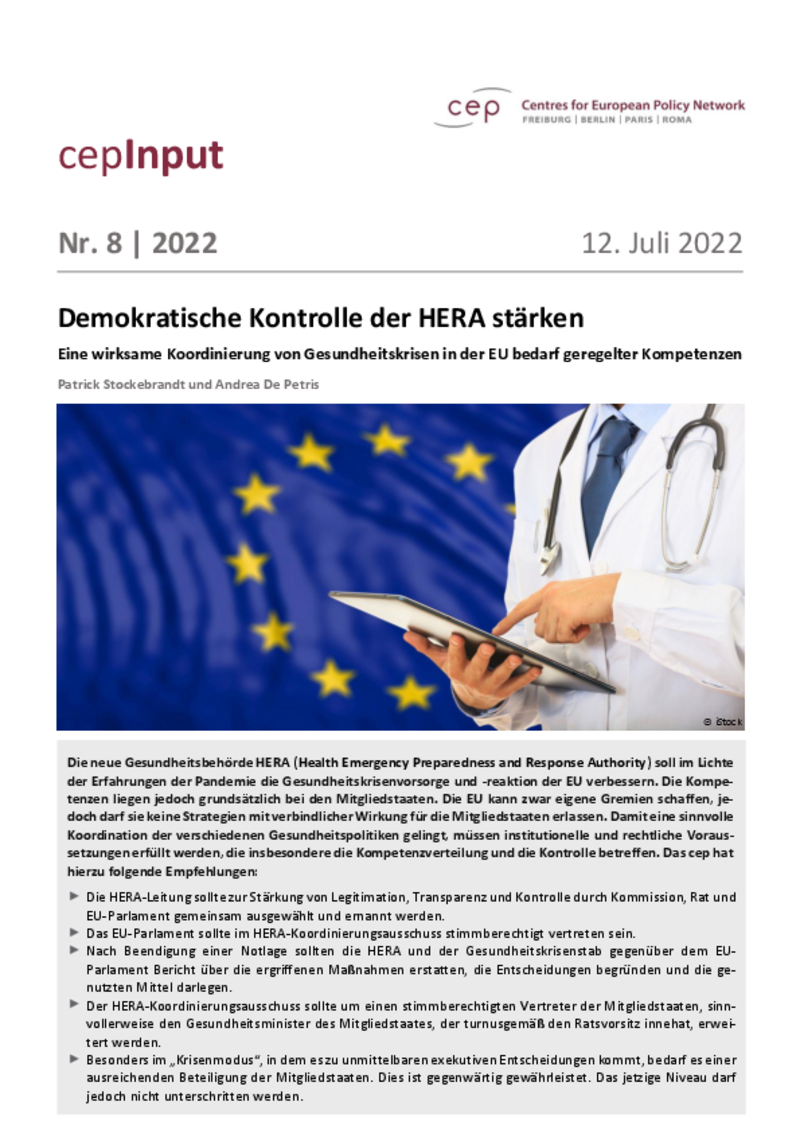 Demokratische Kontrolle der HERA stärken (cepInput)