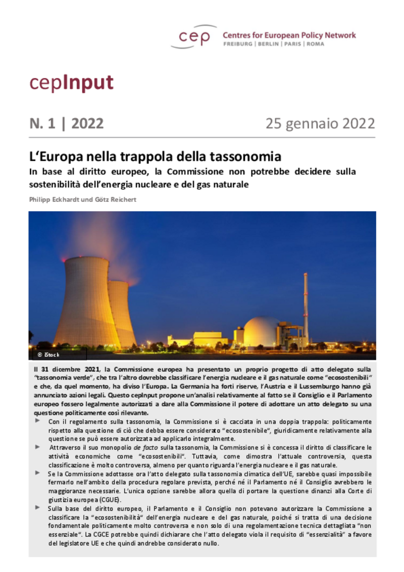 L‘Europa nella trappola della tassonomia