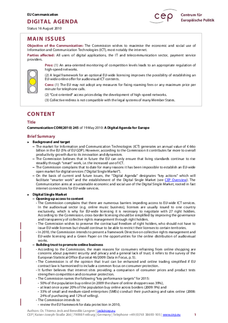 Digital Agenda COM(2010) 245