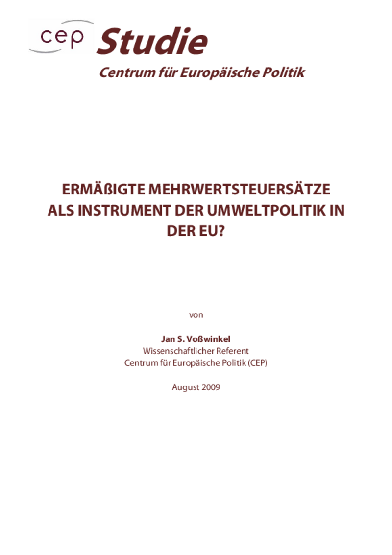 Ermäßigte Mehrwertsteuersätze als Instrument der Umweltpolitik in der EU?