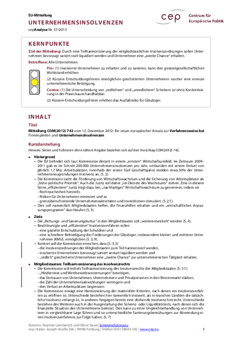 Unternehmensinsolvenzen COM(2012) 742