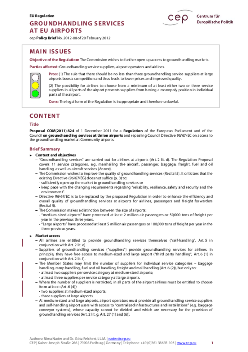 Groundhandling Services at EU Airports