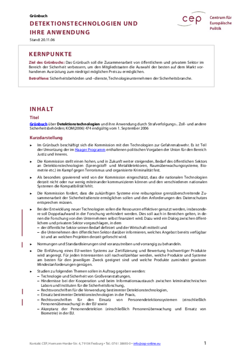 Detektionstechnologien und ihre Anwendung KOM(2006) 474