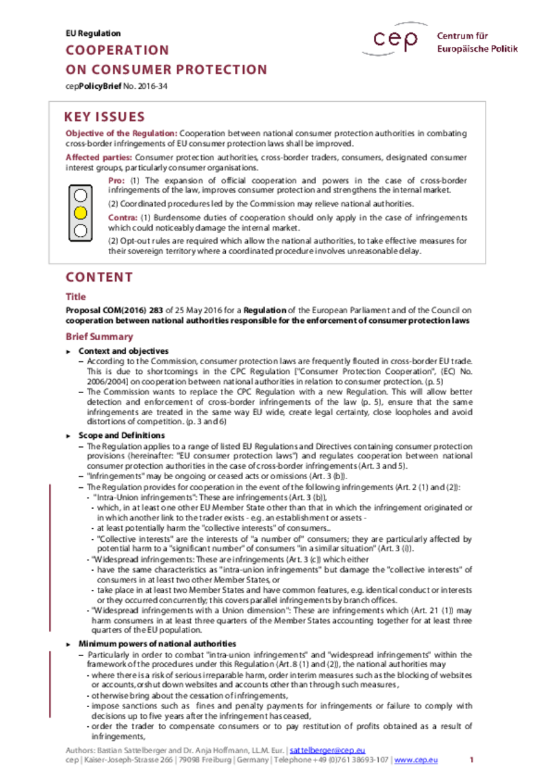 Cooperation on Consumer Protection COM(2016) 283