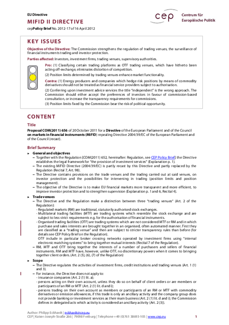 MiFID COM(2011) 656
