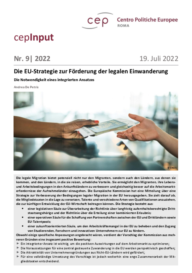 EU-Strategie zur Förderung der legalen Einwanderung (cepInput)