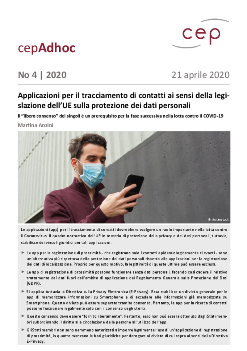 Applicazioni per il tracciamento di contatti (cepAdhoc)