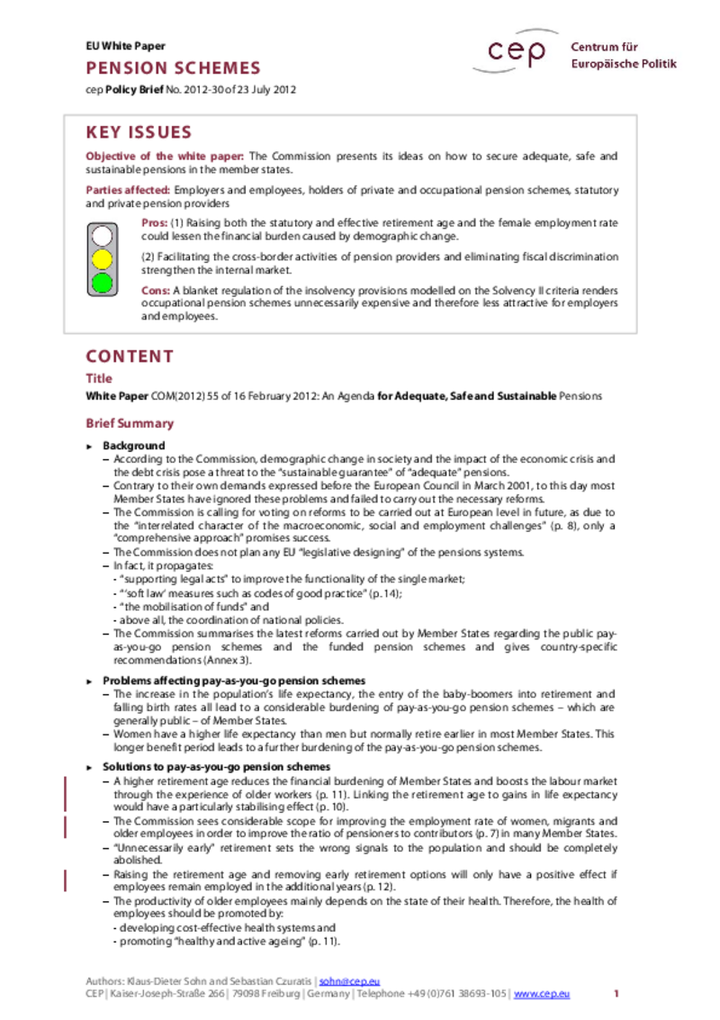 Pension Schemes COM(2012) 55