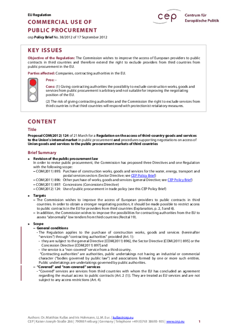 Commercial Use of Public Procurement COM(2012) 124